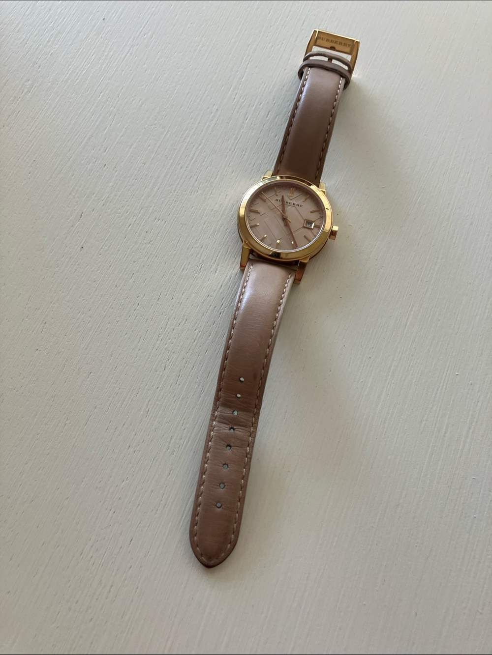Burberry The City Tan Leather Strap Watch w/ Rose Gold Face & Gold Case- EUC - Picture 3 of 11